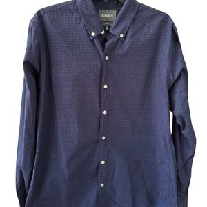 Bonobos Button Down Shirt Large‎ Navy Blue Slim Fit Red Circle Print Long Sleeve